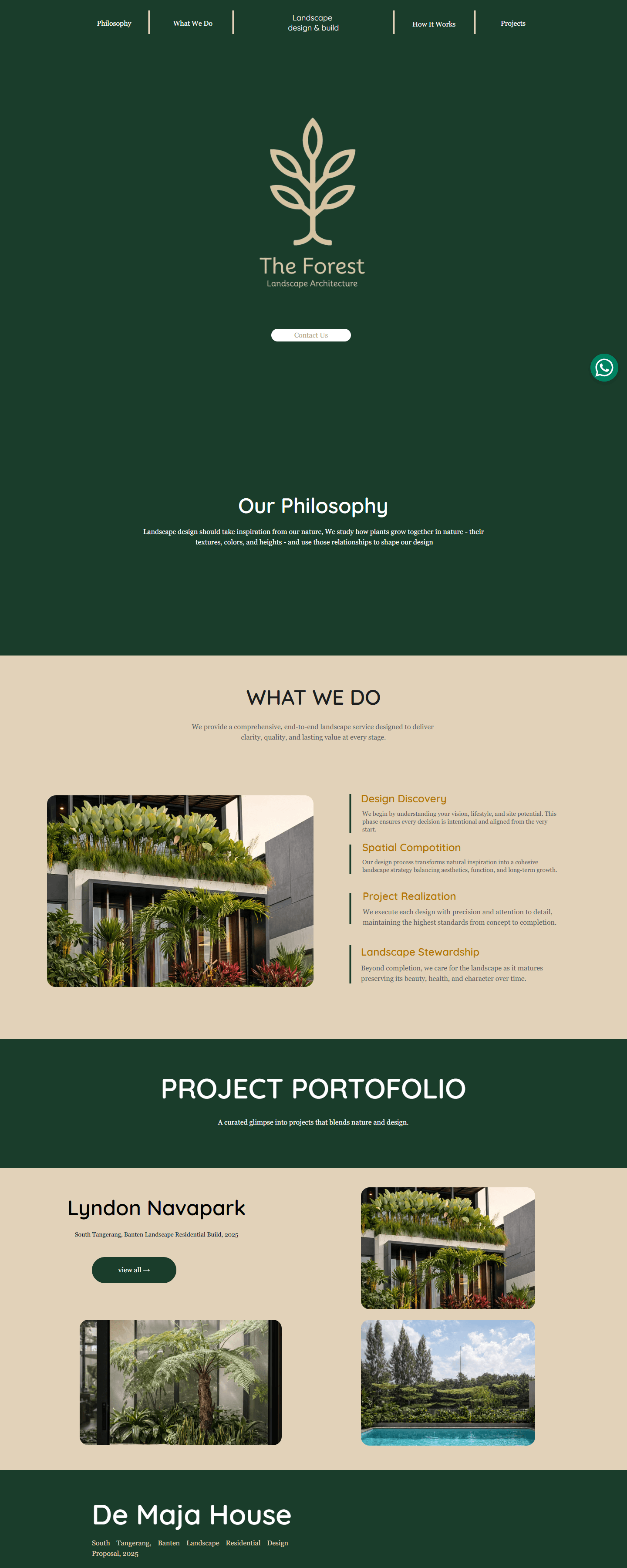 Tampilan beranda website The Forest Landscape, jasa desain lanskap di Tangerang
